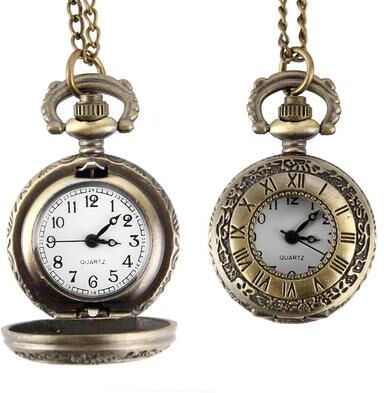 Handpicked Choices Vintage Pocket Watch Necklace Dual Time Roman Dial Pendant Gift For Men And Women copper