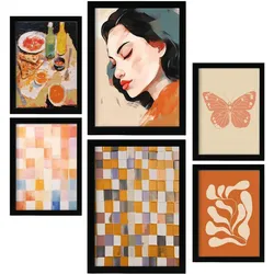 POSTER Set Mit 6 Charmante Frau A3 & A4 Schwarzer Rahmen
