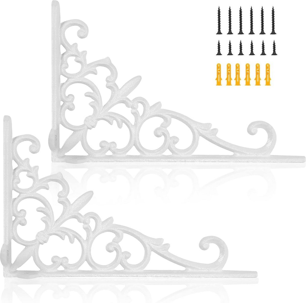 Set van 2 witte smeedijzeren metalen plankbeugels voor wanddecoratie