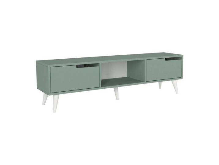 Meuble TV - HELLOSHOP26 - 160x35x40 cm - Vert et Blanc - Design Moderne - Rangement Pratique