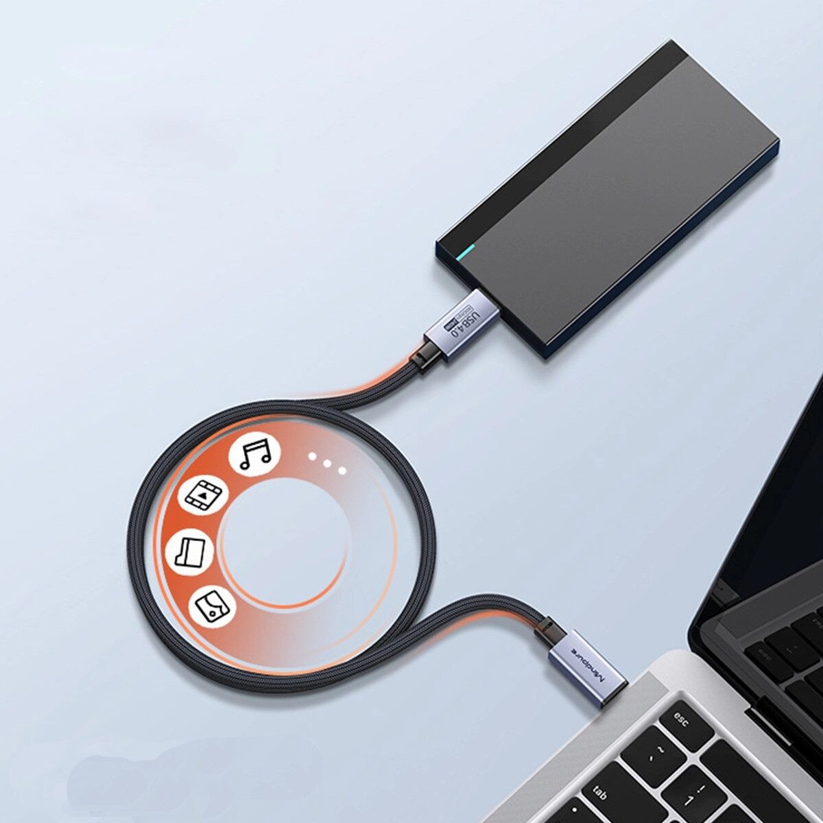 INF Câble USB4 USB-C vers USB-C, 40Gbps, charge PD3.1 240W, vidéo 8K à 60Hz, 1/2 m 2 m