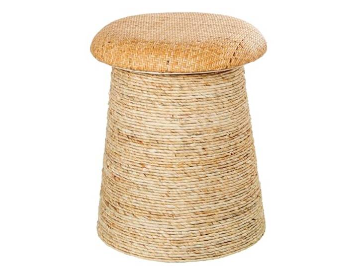 DRW Runder Rattan-Hocker aus Natur, 49 x 39 x 75 cm