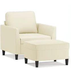 vidaXL Sessel mit Hocker Creme 60 cm Kunstleder