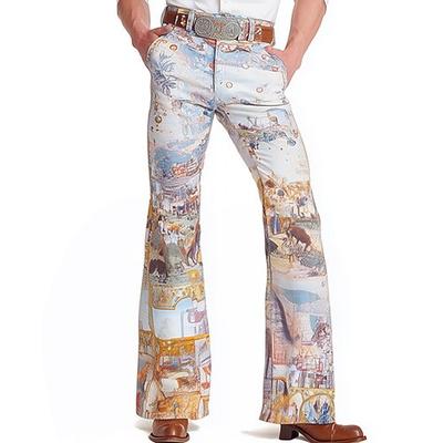 Herren Klassische Illustration Disco-Hosen 60er 70er Schlaghosen Mittlere Taille Western Vintage-Retro Outdoor Urlaub Lässig Seitentaschen Schlaghose Frühling Herbst 3D-Druck Weiß