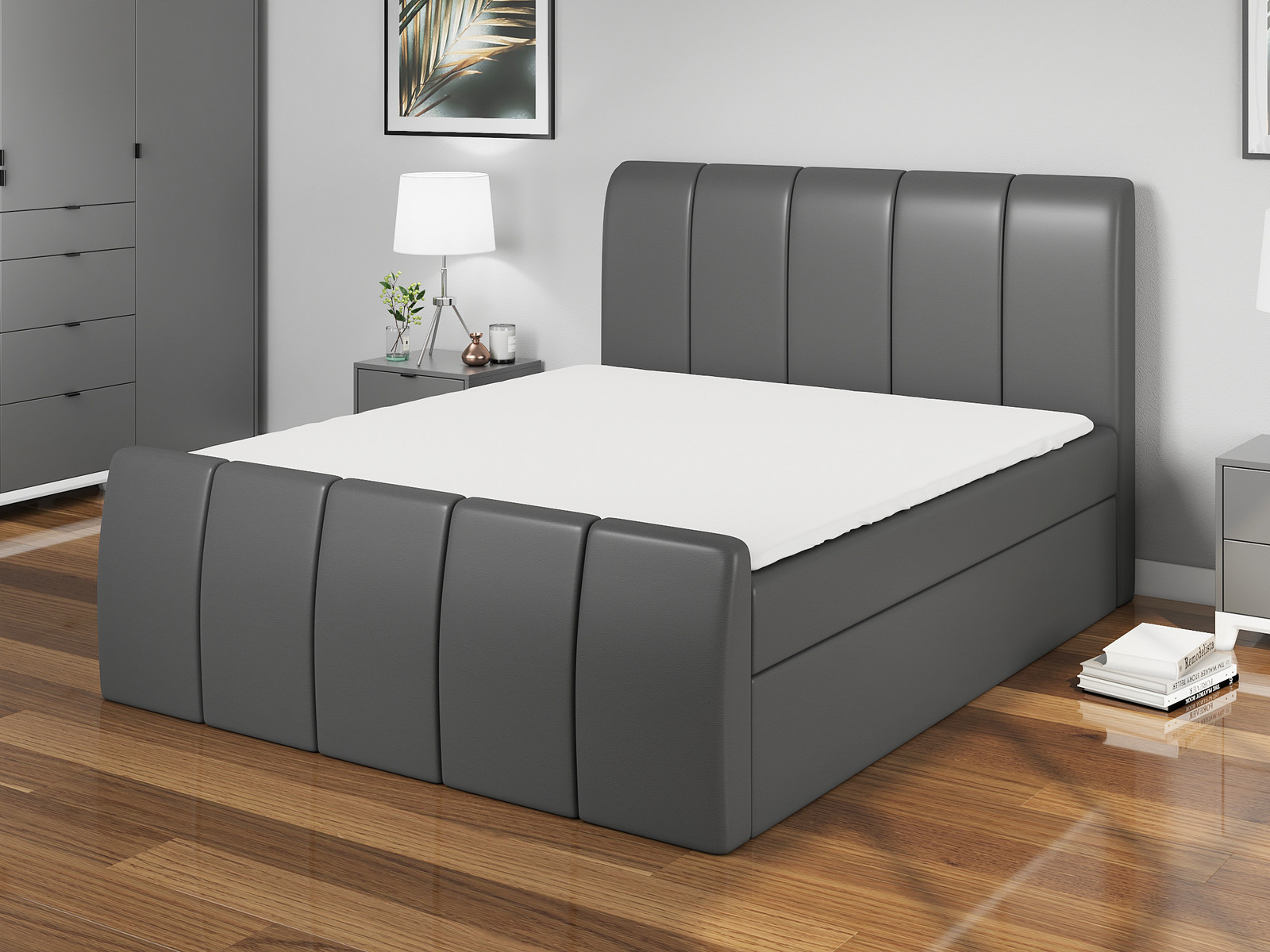 MBTmeble Boxspringbed KARIS 160x200 cm met 2 nachtkastjes, Bonell-matras, topper en hoofdbord