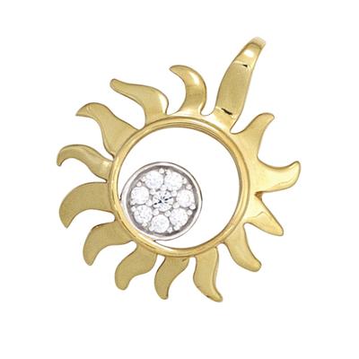 Sonnenanhänger JOBO "Anhänger Sonne", gelb (gelbgold 585), Schmuckanhänger, Damen, P1 = bei 10-facher Vergrößerung erkennbare Einschlüsse, Diamanten Gelbgold 585, Diamanten, Gelbgold 585, 585 Gold bicolor mit 8 Diamanten