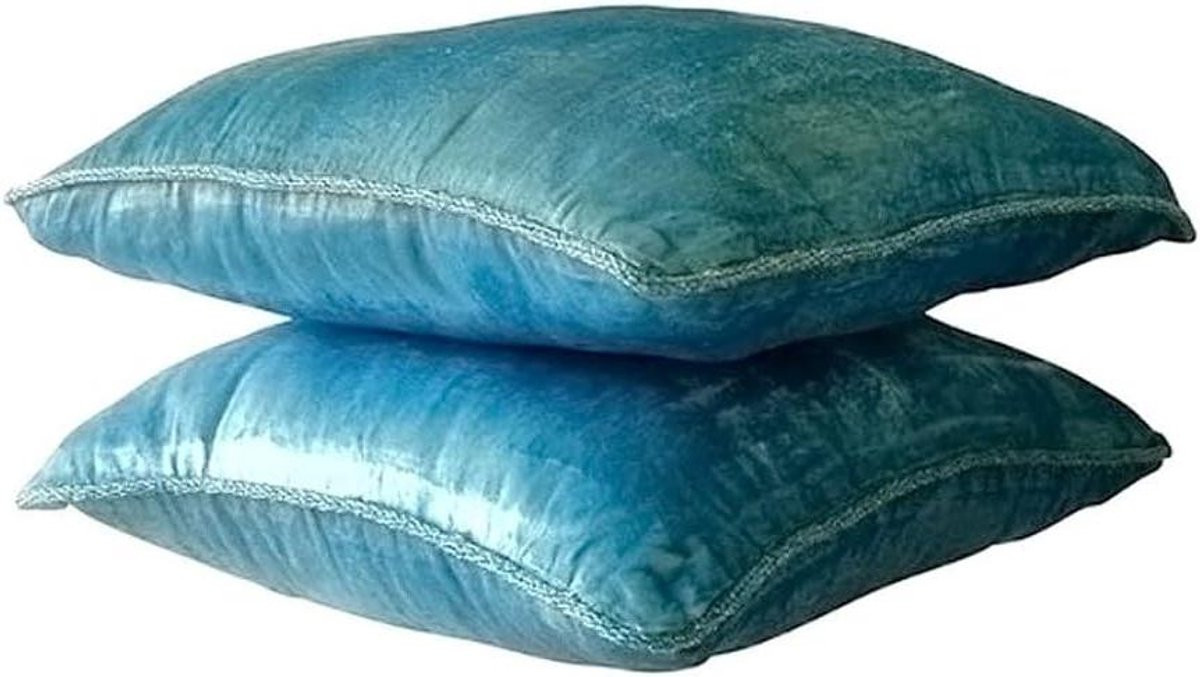 Handgemaakte decoratieve velvet kussenhoes in aqua blauw, 60 x 60 cm