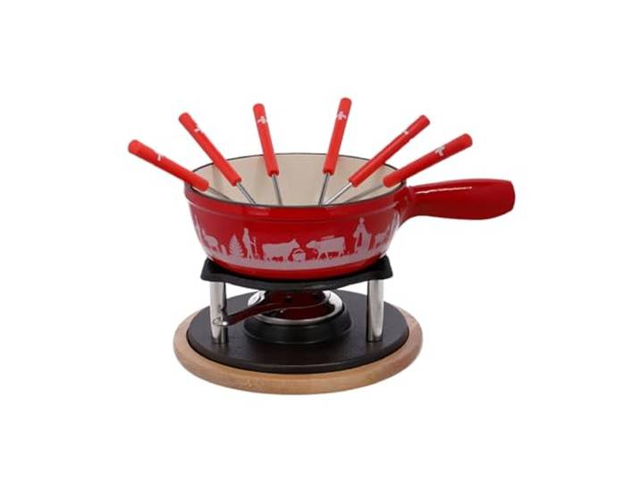 Rotel 1510150 Käsefondue-Set, traditionelles Schweizer Fondue, 2 l, 6 Personen, Fondue-Set, Aluminiumguss, Holz, Kunststoff, Emaille, 21 x 31 x 17,2 cm, Durchmesser 21 cm