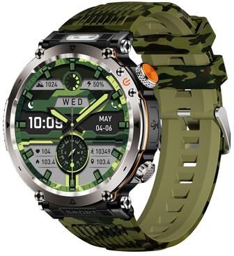 CaseAndConnect HT30 Rugged Smart Watch IP68 Waterproof Bluetooth Calling Fitness Tracker Watch With Compass army Green