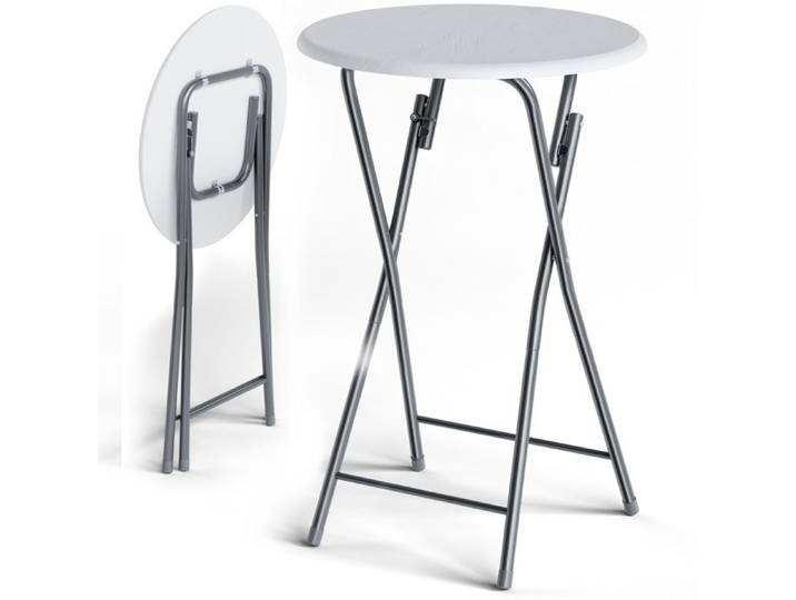 CASARIA® Table haute pliante blanche aspect bois Table de bar Ø 60cm Mange-debout rond Table de bistrot jardin terrasse