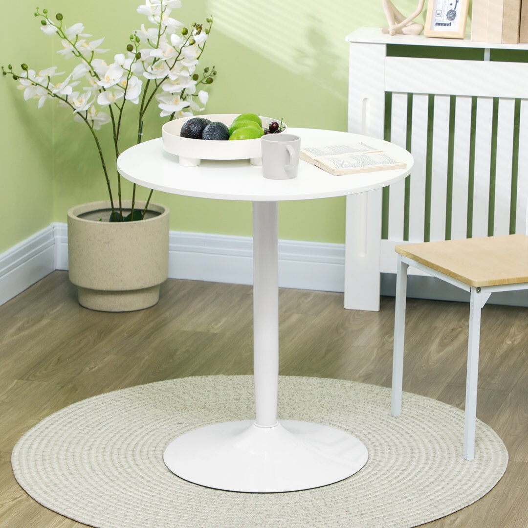 17 Stories Krishina Round Dining Table with Steel Base, Modern Kitchen Table White