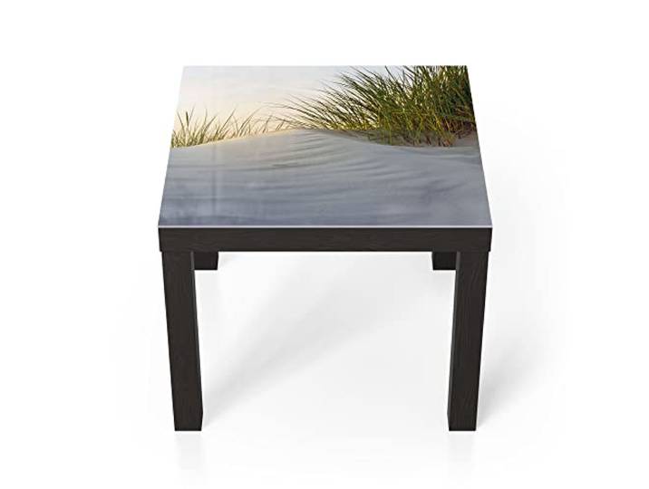 DEQORI Glastisch schwarz klein 55x55 cm Motiv Düne mit Dünengras ausgefallener Beistelltisch aus Glas Hochglanz Couchtisch fürs Wohnzimmer moderner Couch Tisch mit Design