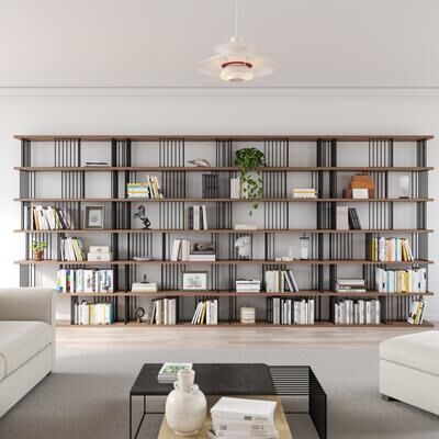 Davee Furniture 189'' Antique Walnut Display and Storage Oraanizer Room Divider Bookshelves - 189'' x 86.2'' x 11.8''