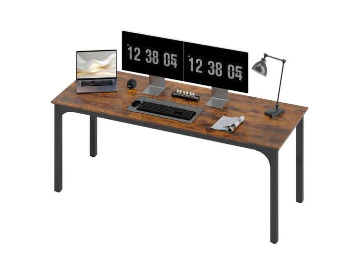 Gisaae Schreibtisch 200 cm im Industrie-Design mit Stahlrahmen, Braun, 200x75x60 cm, Büromöbel, Schreibtische, Schreibtische