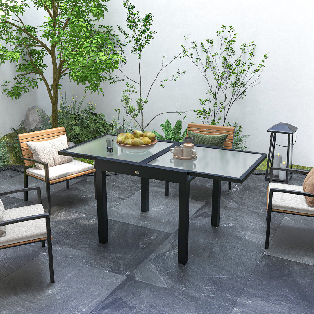 Latitude Run Outsunny Extending Garden Table Outdoor 80/160x80x75 cm Black and Clear Black