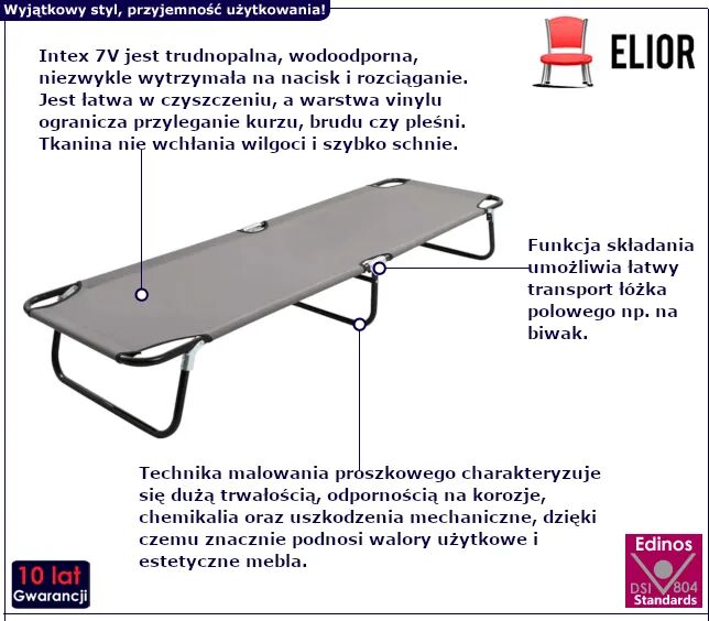 Edinos Szary pojedynczy leżak składany P6-F09