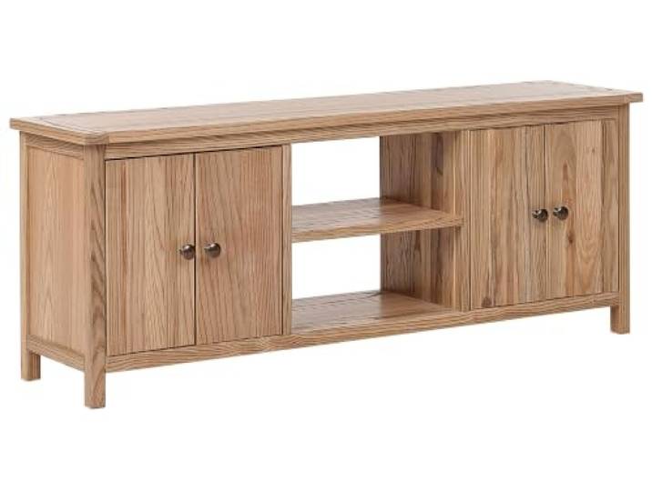Beliani TV Schrank Heller Holzfarbton mit Stauraum Kabelloch Massivholz rustikal Salton