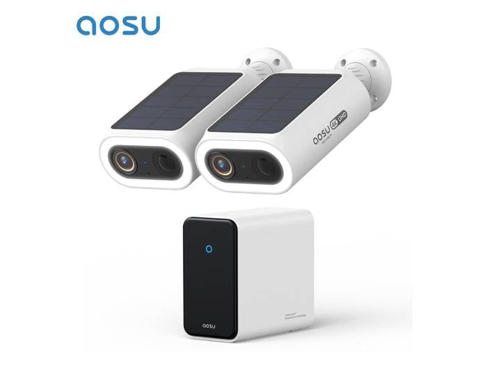 Système de caméra solaire AOSU 4K, kit 2 caméras, sans fil, extérieur, reconnaissance faciale par IA, détection humaine, système de sécurité domestique HomeCortex