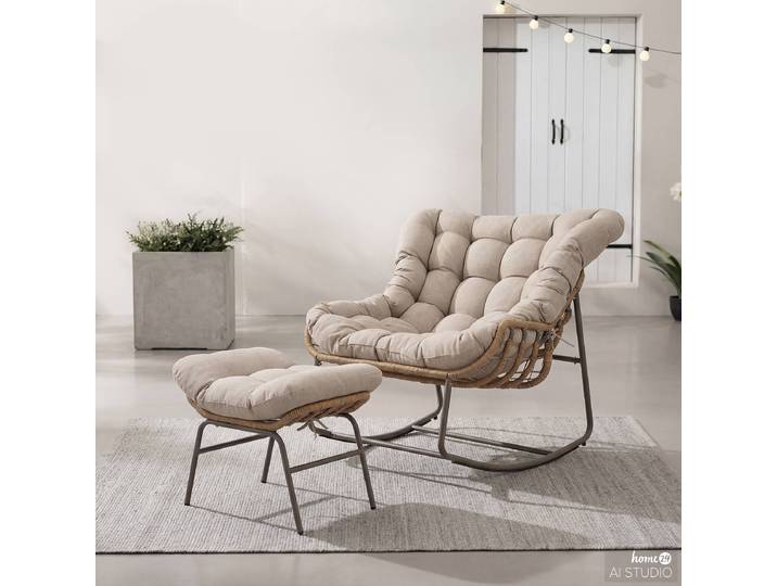 Fauteuil Kiri avec repose‑pieds 118 x 87 x 110cm Beige/Beige