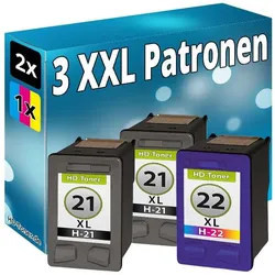 Druckfuxx, Druckerpatrone, 3er XXL Set DRUCKER PATRONEN für HP21XL + HP22XL DeskJet TINTE REFILL KOMPATIBEL