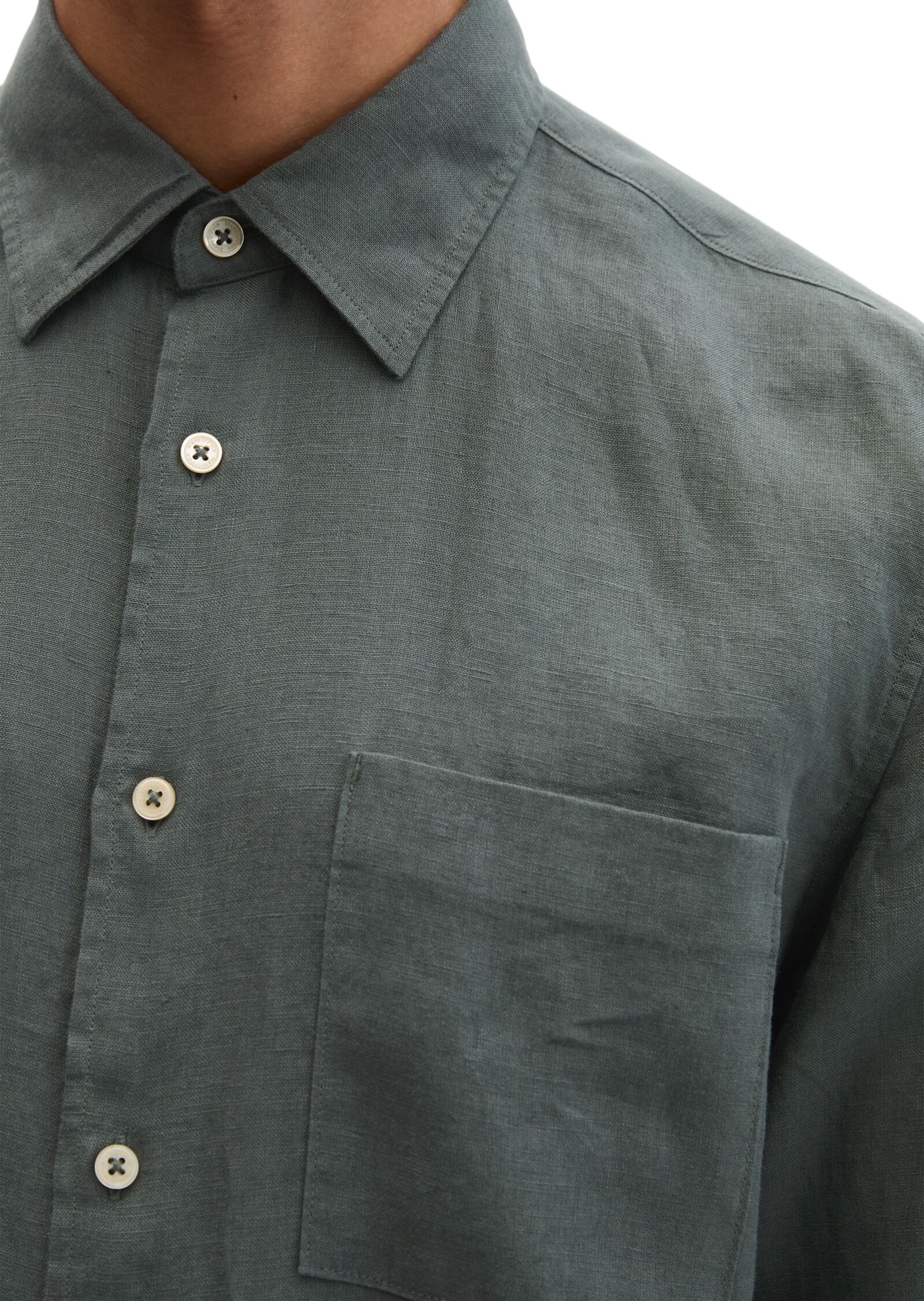 Marc O' Polo Leinenhemd MARC O'POLO, Herren, Gr. XL, N-Gr, grün (skipping stone), Web, Obermaterial: 100% Leinen, Manschette, Hemden Leinenhemd, im klassisch cleanen Look skipping stone XL, N-Gr