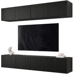 WOHNWAND ANGEL II Schwarz hängend mit LED-Beleuchtung 200 cm