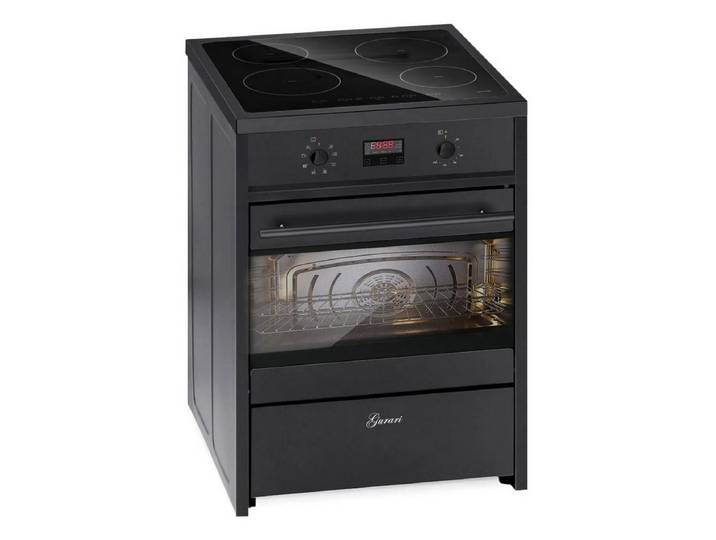 GURARI Induktions-Standherd Schwarz Induktionsherd Freistehend mit 4 Boosterkochzonen GCH E 612 BL Standherd 60 cm Induktionskochfeld, mit 1-fach-Teleskopauszug, Easy Clean Emaille, mit 4 Boosterkochzonen