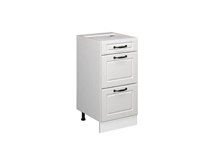 Vicco Küchenunterschrank R-Line , Weiß Landhaus, 40 cm MDF-Front · Ohne Arbeitsplatte · Höhenverst. Füße · Leichter Zugriff · Frei kombinierbar