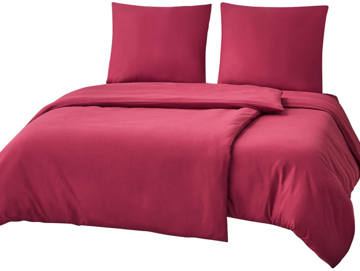 Unyqoos 4-delig luxe microvezel beddengoedset wijnrood, 135 x 200 cm