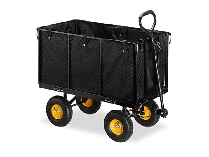 Relaxdays Chariot de Transport\, côtés rabattables\, poignées pour Porter Le Contenant\, Jardin\, capacité de 500 kg\, Noir