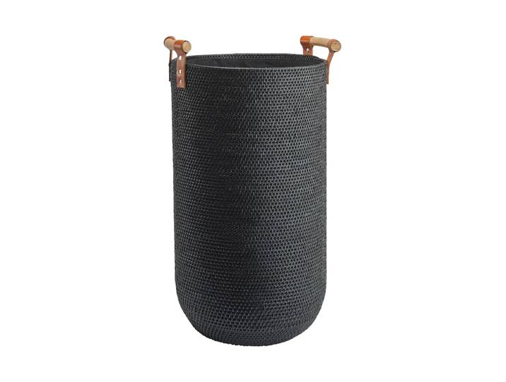Handgefertitger Design Wäschekorb „Cino“ Leder Schwarz Aquanova