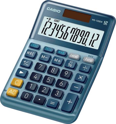 Casio MS-120EM Tischrechner Blau Display (Stellen): 12 solarbetrieben (L x B) 101 mm x 149 mm