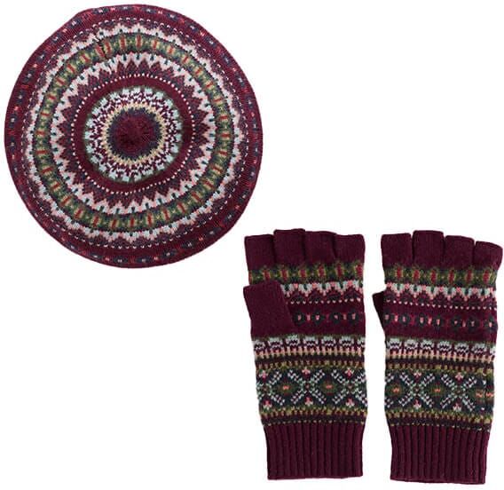 Seasalt Early Bird Beret & Mabyn Mittens Larkspur Dark Hellebore