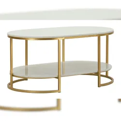 Mauro Ferretti Couchtisch Izmir mit doppelter Tischplatte in Marmoroptik und Goldgestell – Glamouröses Wohnzimmermöbelstück – 1428850000