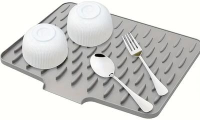 Inspire Curations AquaFlow Silicone Dish Drying Mat Non Slip Heat Resistant Kitchen Drain Mat grey Large
