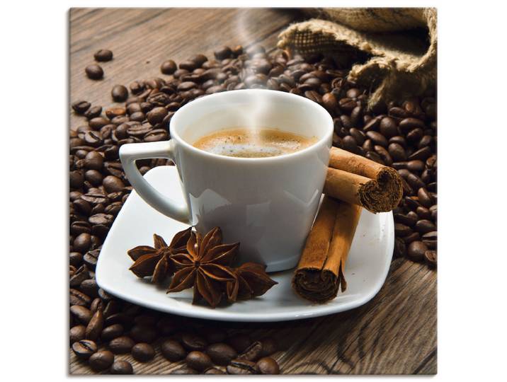 Leinwandbild ARTLAND Kaffeetasse Leinensack mit Kaffeebohnen , braun (farbe bild(er): braun), B:30cm H:30cm, Bilder, Leinwandbild, auf Holzrahmen gespannt
