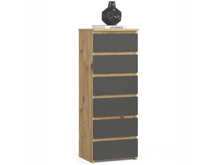 Commode AKORD CL6 Chêne Artisan 40 cm 6 tiroirs façade Gris Graphite 40x35x109 cm