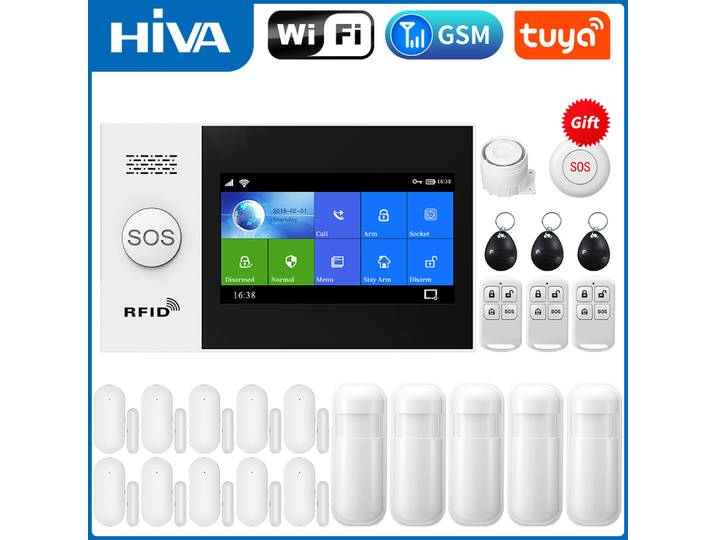 Système d'alarme de sécurité domestique intelligent avec sirène PIR, capteur de mouvement, télécommandes, capteur de fenêtre et de porte, WiFi, 101Tuya