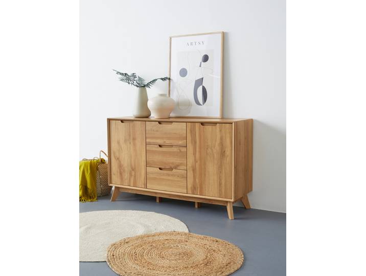 Sideboard GOODPRODUCT Pandrup , braun (eiche), B:120cm H:75cm T:40cm, Dekorfolie, Hartfaserplatte, MDF, Sideboards, Sideboard