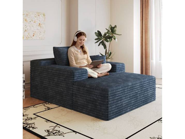 Canapé Compressé Canapé Méridienne 115x159x83 Cm En Corduroy Bleu
