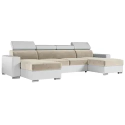 WOHNLANDSCHAFT FOX U Beige/Weiß - Velvet/Kunstleder