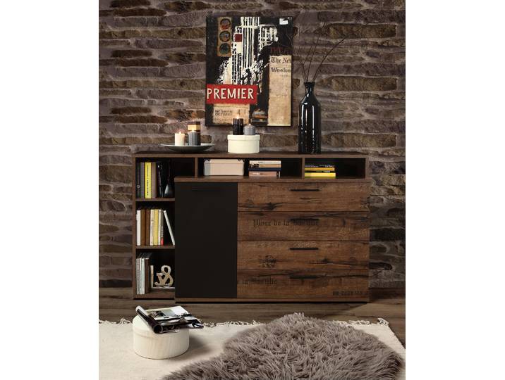 Kombikommode FORTE Jacky , braun (schlammeichefarben, schwarzeichefarben), B:153cm H:99cm T:41cm, Sideboards, Kombikommode