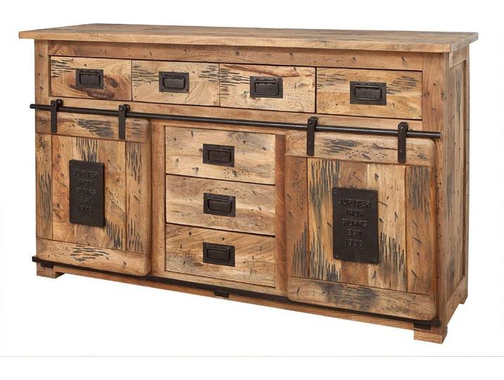MASSIVMOEBEL24 Buffet 150x45 Manguier laqué Bois naturel RAILWAY #119