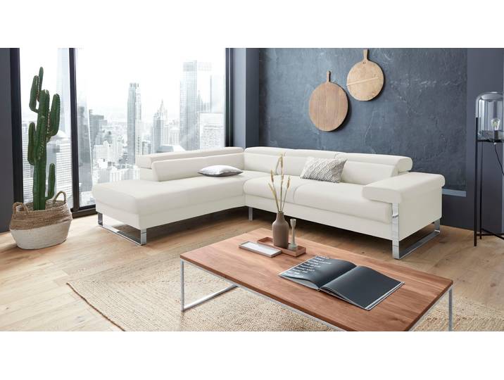 Ecksofa, 281x230 cm, Longlife Xtra-Leder, Weiß, Mit Kopfteilverstellung, Modern, W.SCHILLIG