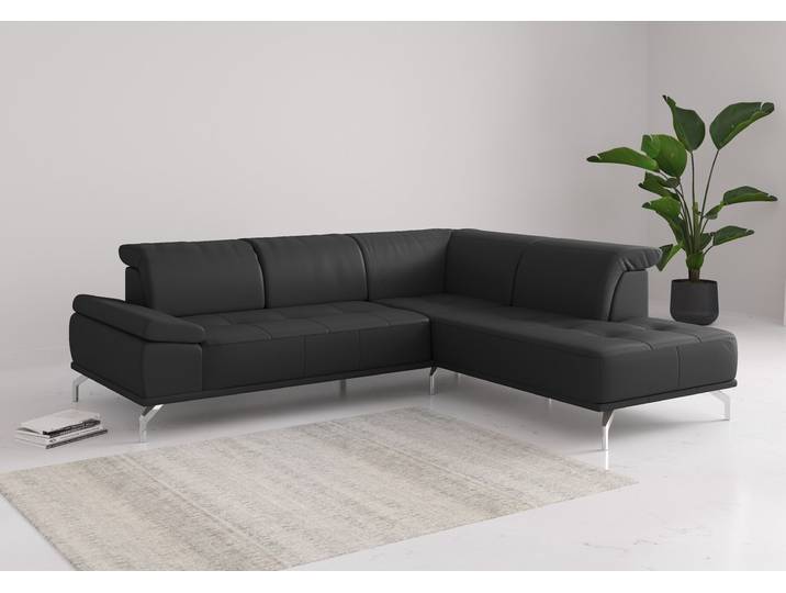 Ecksofa, Schwarz, 274x235 cm, Naturleder, Inkl. Sitztiefenverstellung, Modern