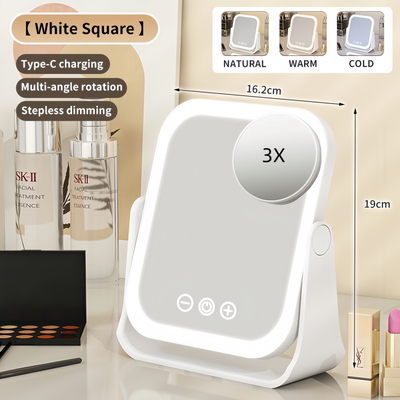 Fusion Finds Rechargeable LED Makeup Mirror With Touch Dimming, Magnifier & Color Lighting white Square