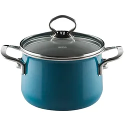 Riess Nouvelle Fleischtopf mit Glasdeckel Ø16cm 2 Liter Aquamarin Emaille extras...