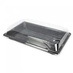 PuntoQPack 500 Stk. Recycelbare PS-Sushi-Schalen mit Anti-Beschlag-Deckel (21,5x13,5x4,5cm) Ref TPSUSHI5
