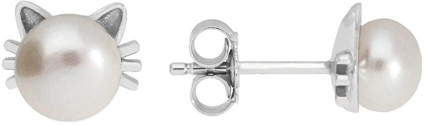 Paar Ohrstecker FIRETTI "Schmuck Geschenk Ohrschmuck Katze", bunt (silberfarben, weiß), Ohrringe, Damen, 5mm, Perlen Silber 925 (Sterlingsilber), Perlen, Silber 925 (Sterlingsilber), Paar Ohrstecker, mit Süßwasserzuchtperle