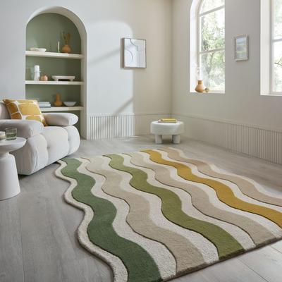 Wollteppich FLAIR RUGS "CASCADE auch als Läufer", grün, B:160cm H:7mm L:230cm, Wolle, Teppiche, aus 100% Wolle, Organisches Design, handgetuftet